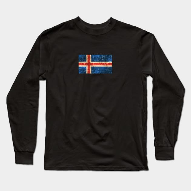 Vintage Aged and Scratched Icelandic Flag Long Sleeve T-Shirt by jeffbartels